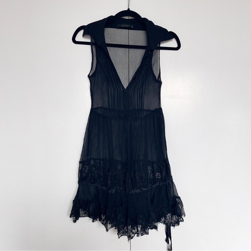 Twinset | Black sheer lace ruffle babydoll mini dress | Size S